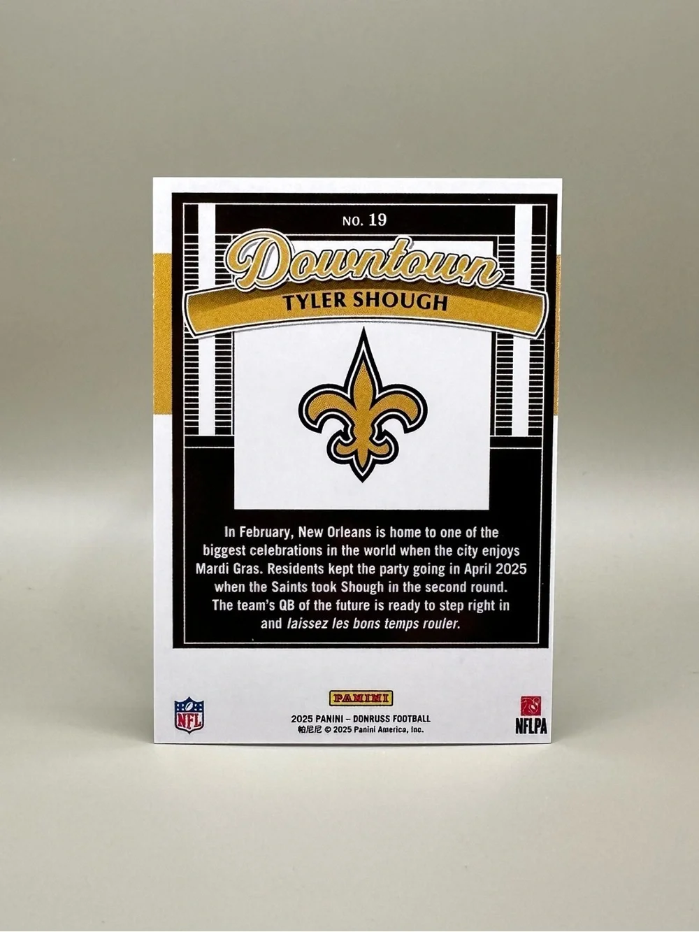 Tyler Shough 2025 Panini Downtown Rookie #19 Novelty Football Card. Saints.